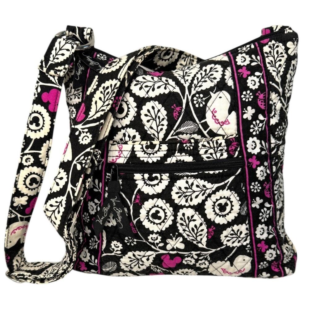 Disney Parks x Vera Bradley Pink Mickey Floral Crossbody Bag Black White Quilted
